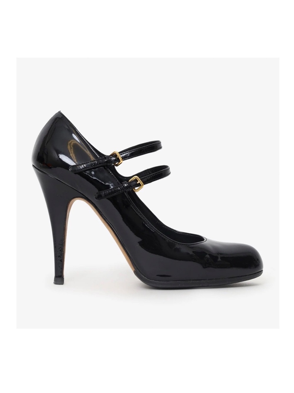 Miu Miu Black Patent Leather Double Strap Mary Jane Heels 39.5